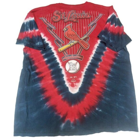 Majestic Liquid Blue St. Louis Cardinals Tie Dye All Over Print T Shirt Mens 2XL - Picture 4 of 8
